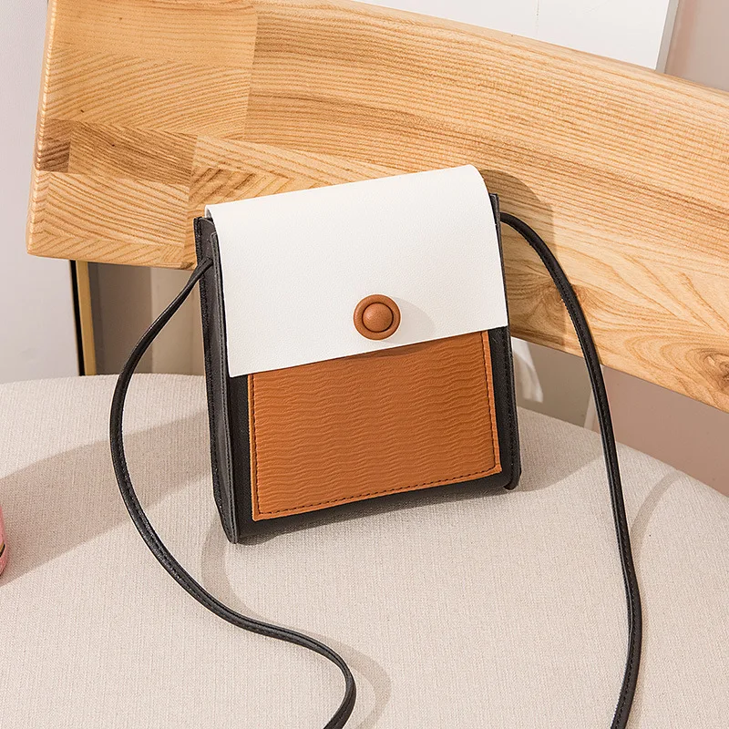 

[Sheng chuang Beauty] Fashion Contrast Color Casual Square Sling Bag 2019 New Style Versatile Shoulder Oblique Bag Phone Coin Pu