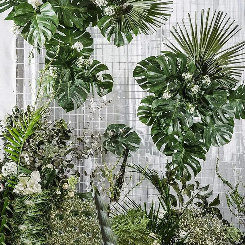 peças tipos de decoração de festa folhas da selva folhas de palmeira artificiais com haste falsa