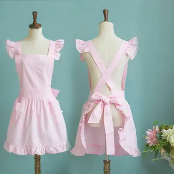 

Home Kitchen Bib Cooking Baking Barbecue Ruffles Princess Apron with Pocket Lovely Apron For Women Kitchen Apron