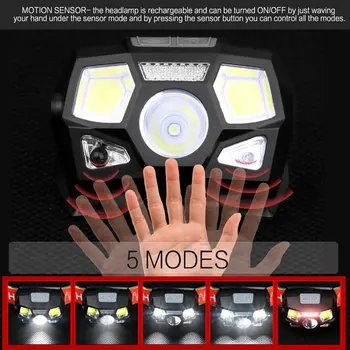 

5W Headlamp LED Headlight Rechargeable Body Motion Sensor Outdoor Camping Flashlight Head Torch Lamp With USB Charging