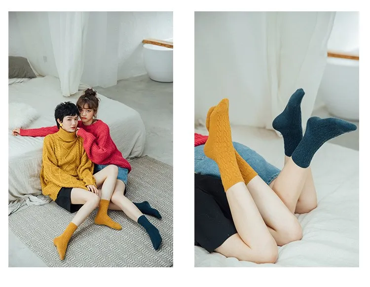 Jeseca/рождественские носки для женщин; сезон осень-зима; плотные теплые шерстяные носки в японском стиле Kawaii; милые мягкие хлопковые винтажные носки в стиле Харадзюку