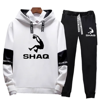 

New Mens SHAQ Printing Sweatshirt Suit Hooded Pants Sports Suit 2 Piece Set