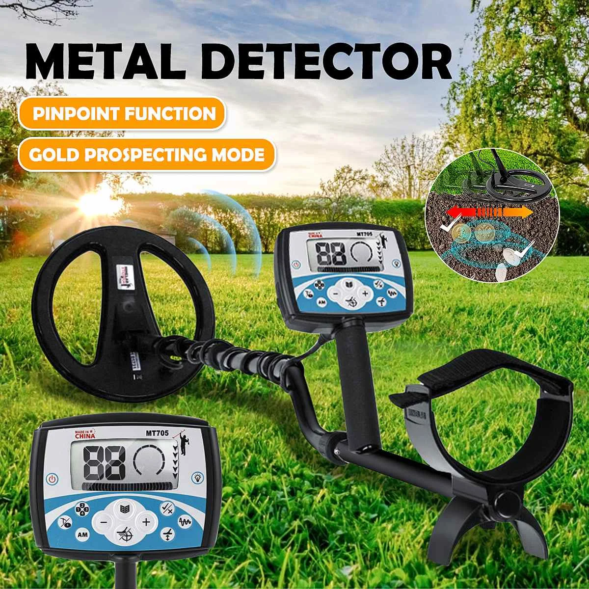 

MT705 Professional Underground Metal Detector Gold Detectors LCD Display Sound Treasure Hunter Tracker Finder Portable