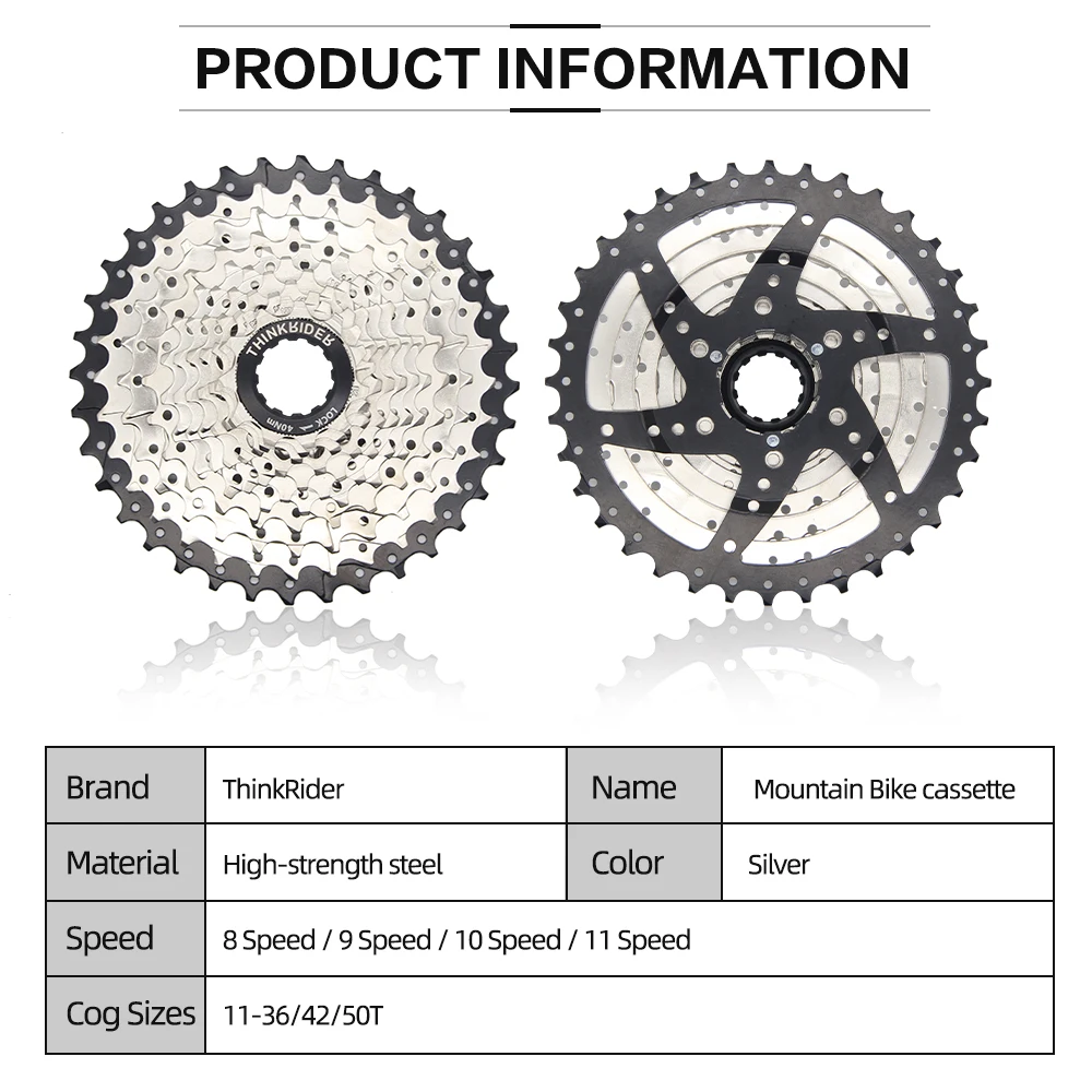 Bicycle Cassette Bicycle Sprocket Gear Bicycle Parts Bike Freewheel ThinkRider Mountain Bike 8 9 10 11 Speed Velocidade Bicycle Cassette MTB Freewheel Sprocket 36T 40T 42T 46T 50T 52T for Shimano