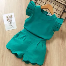 Комплекты детской одежды для девочек Новая летняя стильная брендовая одежда для маленьких девочек футболка с короткими рукавами+ платье со штанами комплекты детской одежды из 2 предметов