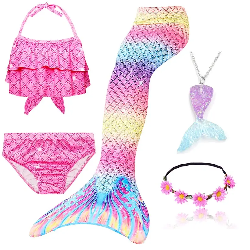 5Pcs/Set Girls Mermaid Tail Swimsuit Children the Little Mermaid Costume Cosplay Beach Clothes Bathing Suit anime cosplay female