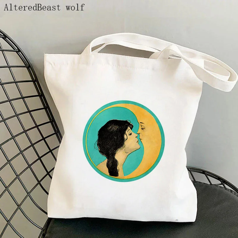 

Women Shopper bag Dear Moon Origina Sun and Moon Bag Harajuku Shopping Canvas Shopper Bag girl handbag Tote Shoulder Lady Bag