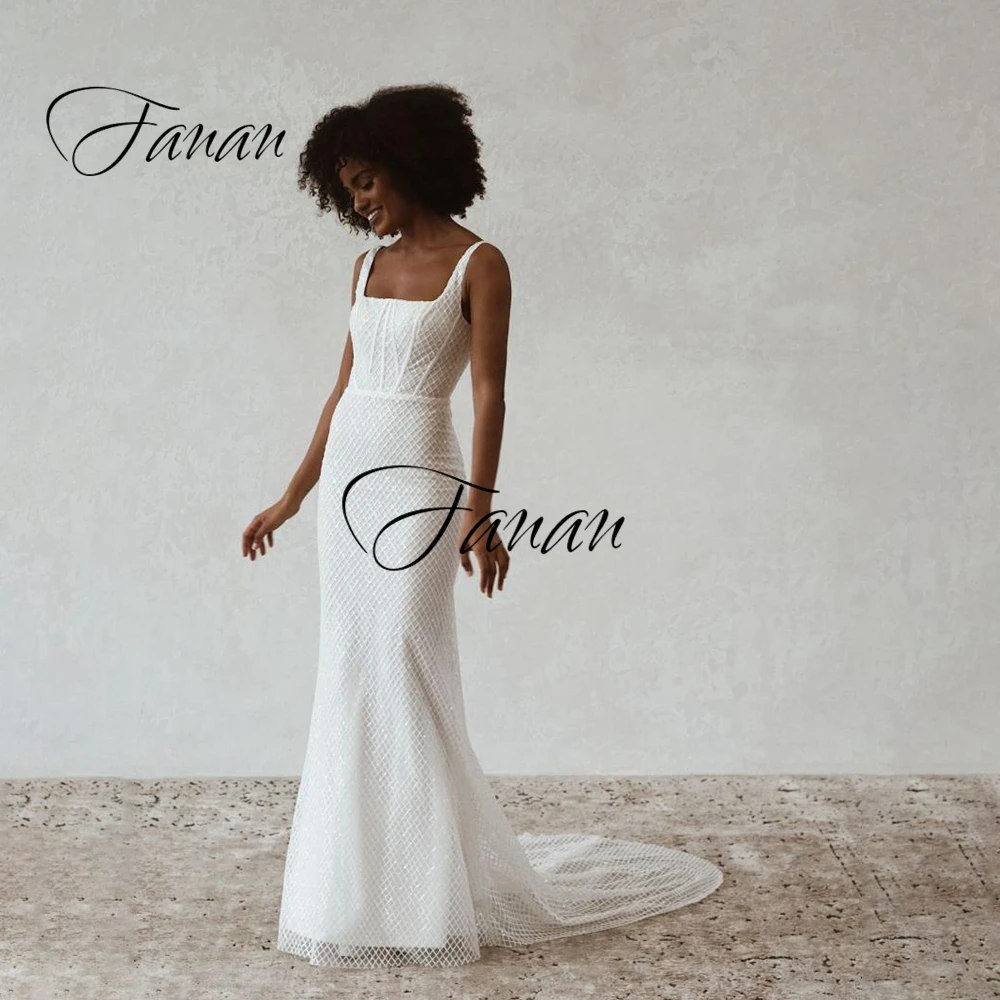 wedding dresses Square Collar Sleeveless Backless Wedding Dress Spaghetti Straps Backless Glittery Mermaid Bridal Gown robe de soirée de mariage ball gown wedding dress