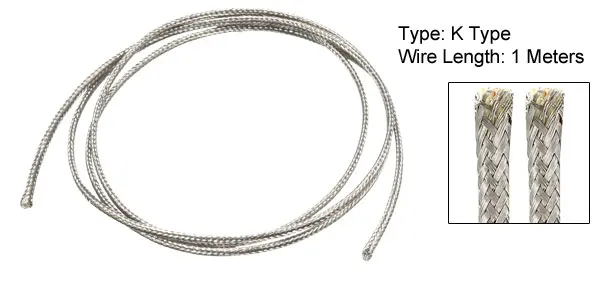 Uxcell провод термопары K Тип/E Тип/герметизирующая ptfe-лента для 100 многожильный провод удлинитель провод 1/2/5 метров в длину Нержавеющая сталь Setal-экранированный - Цвет: K-2x0.8mm-1M