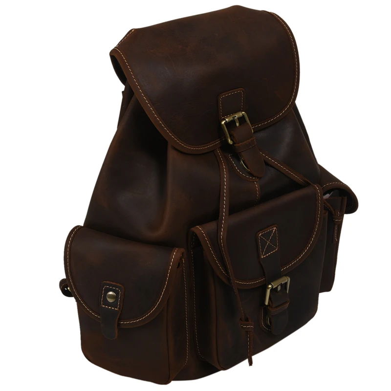 

BAOERSEN Crazy Horse Cowhide First Layer Knapsack Male Computer Bag School Bags Vintage Leather Rucksack Men Backpack