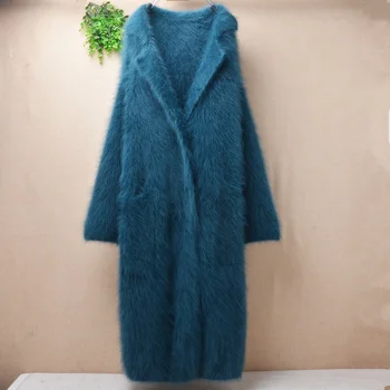 

Top quality lady women fashion suit collar fuzzy mink cashmere knit loose cardigans mantle angora rabbit hair winter jacket coat