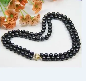 

Double strands AAA 9-10mm natural south sea black pearl necklace 18 925silver GOLD CL