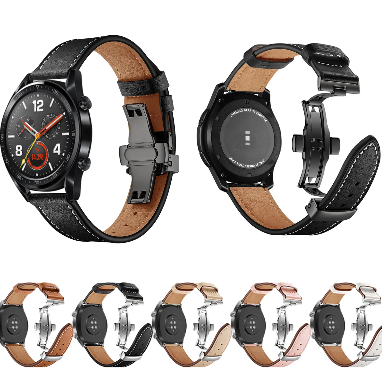 Ремешок из натуральной кожи для HUAWEI WATCH GT Smart Watch Замена браслета ремешок с металлической Бабочкой Пряжка