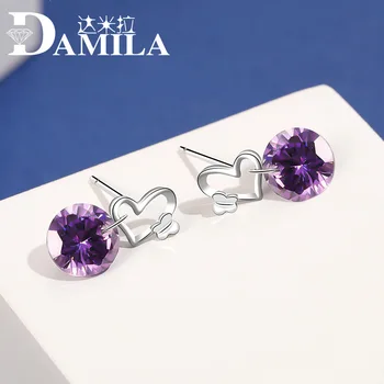 

S925 Fine Silver New Style Simple Love Zircon Earring Japanese Korean Popular Jewelry Silver Source Manufacturers