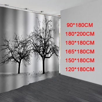 

Non-Slip Rugs Sets Durable Trees Pattern Shower Curtain Sets Bath Mat Waterproof Bathroom Curtains