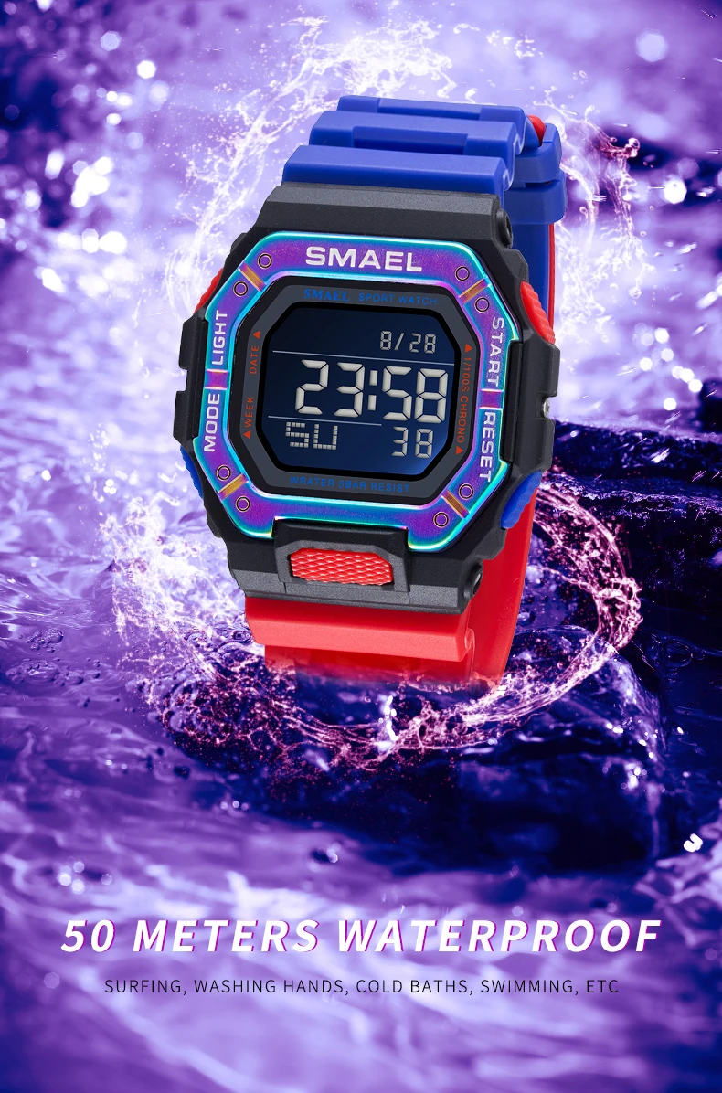 SMAEL Digital Watch for Men 50m Waterproof LED Display Auto Date Electronic Wristwatch Military Sport Watches Men's часы мужские