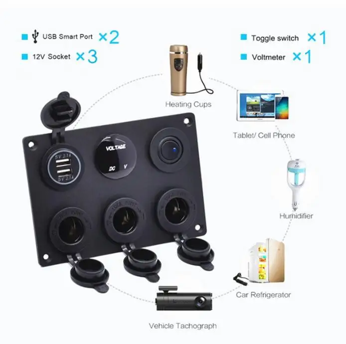 Управление Панель переключатель; кулисный переключатель синий 12-24V w/Dual USB Зарядное устройство автомобиль лодка морской автомобиля корабля RV мульти-функциональный переключатель Панель ремень