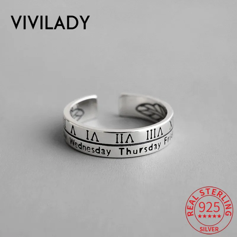 VIVILADY 925 пробы серебряное винтажное круглое открытое регулируемое римская цифра