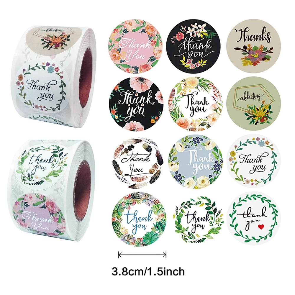 500pcs Pretty 3.8cm Flower Round Thank You Seal Sticker Gift Packing Decration for Kids DIY Diary Scrapbooking Stationery
