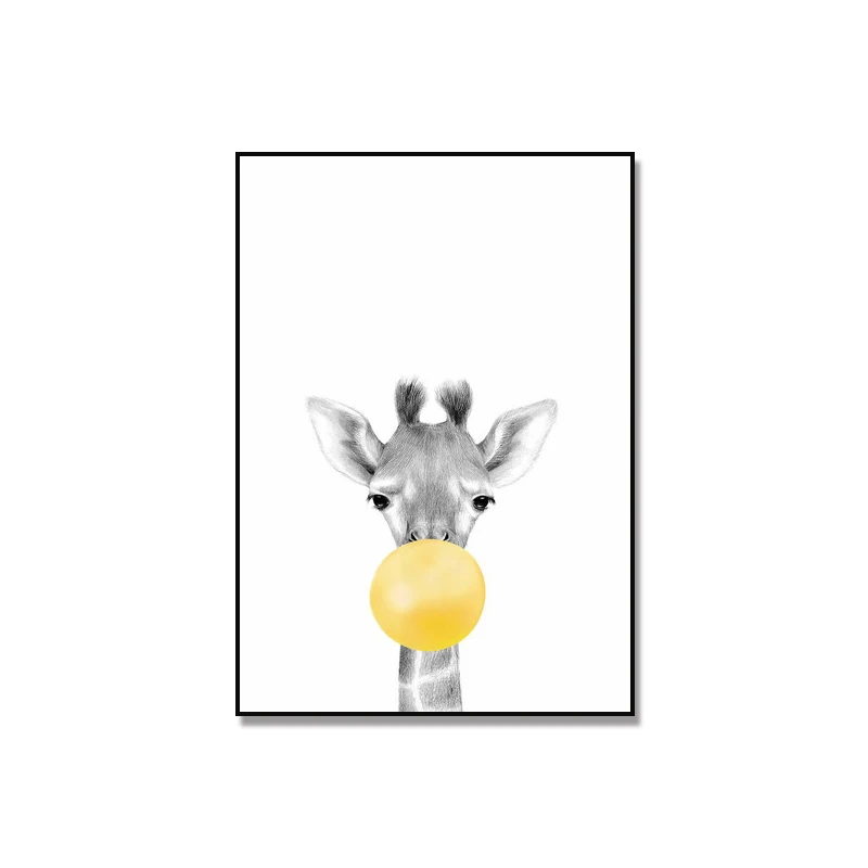 Zebra-Elephant-Giraffe-Koala-Canvas-Painting-Bubble-Gum-Poster-Safari-Animal-Print-Black-and-White-Wall (3)