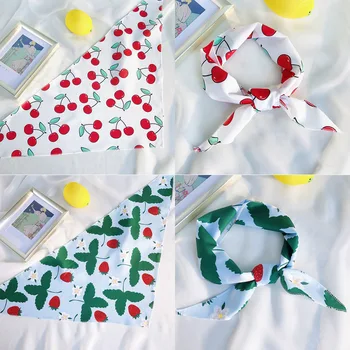 

35*85cm Women Elegant Small Hair Ties Bands Chiffon Decorative Head Wrap Floral Print Triangle Scarf Summer Knotted Head Scarf