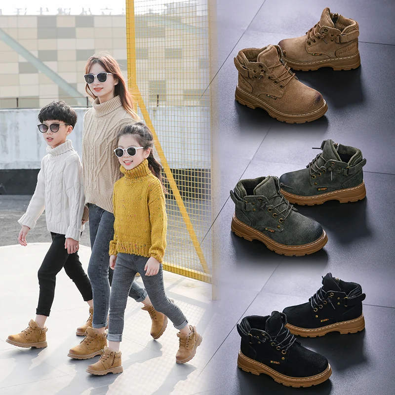 Autumn Winter Children Snow Boots Boys & Girls Shoes Fashion Genuine Leather Ankle Boots For Kids And Adult Eur Size 26-41 mbappe printed adult fleece hoodie set autumn and winter sweatshirt pants 2 piece sportswear suit for men and women