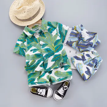 

Fashion Toddler Baby Boy Outifit Set 2PCS Banana Leaf Print Short T-shirt + Short Solid Pants Gentelman Kid Boys Clothes Sets