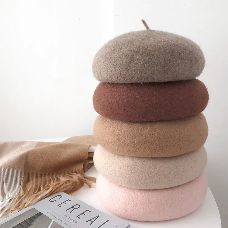 

2020 Lady Spring Winter Berets Hat Painter Style Hat Women Wool Vintage Berets Solid Color Caps Female Bonnet Warm Walking Cap