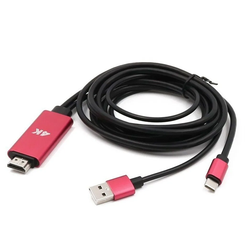 AUX кабель Jack 3,5 мм аудио кабель 3,5 мм разъем USB C type-C к HDMI 4K кабель HD ТВ Цифровой AV адаптер для samsung Note 10/Plus - Цвет: Red