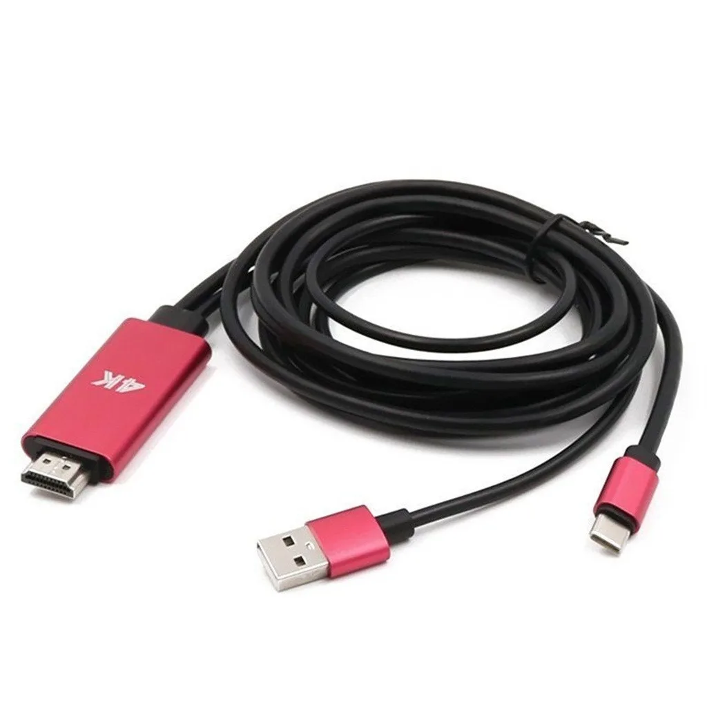 Red AUX кабель Jack 3,5 мм аудио кабель 3,5 мм разъем USB C type-C к HDMI 4K кабель HD ТВ Цифровой AV адаптер для samsung Note 10/Plus - Цвет: Red