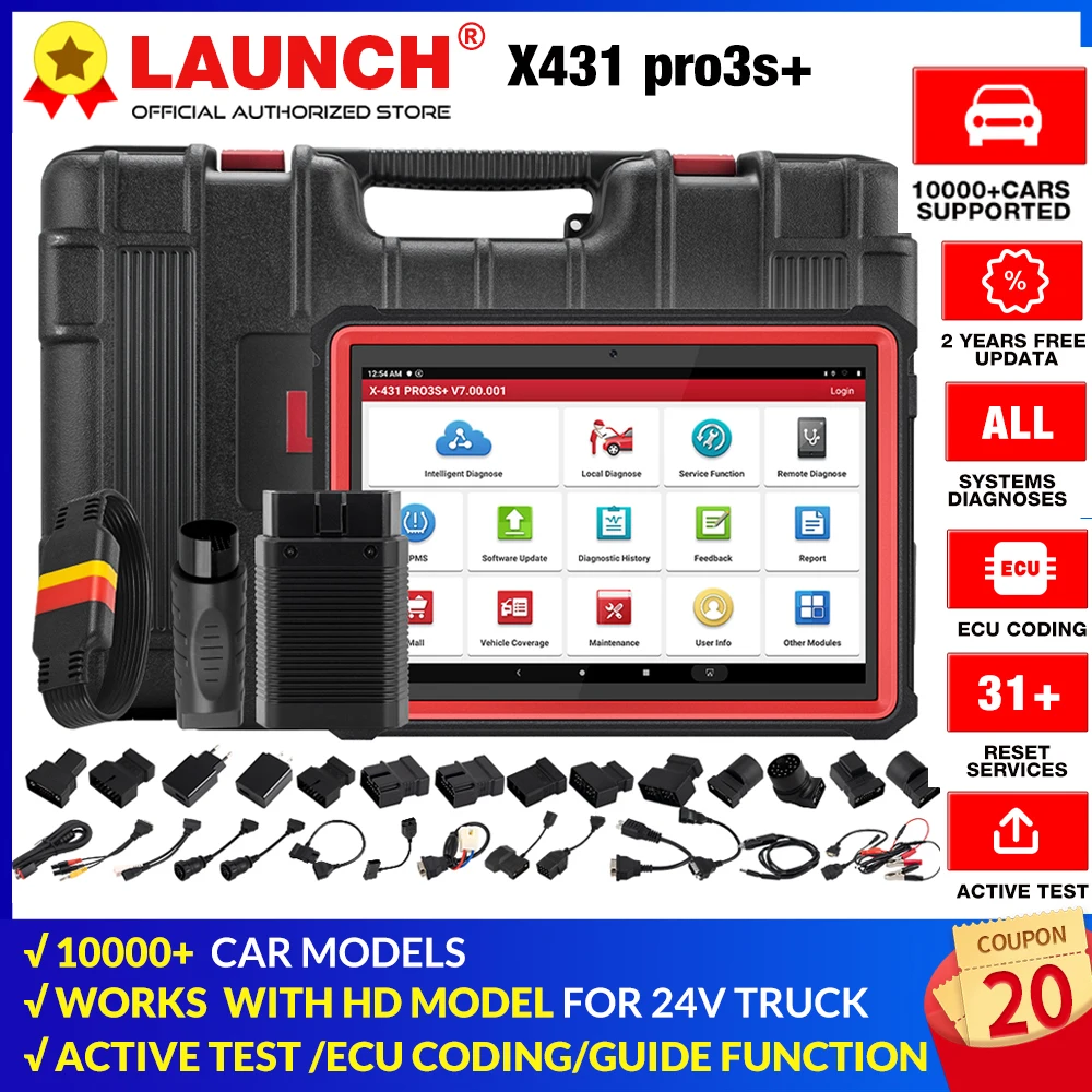 LAUNCH-herramientas de diagnóstico automotriz X431 pro3s +, autoescáner OBD2, sistemas completos, lector de códigos de coche, codificación ECU, PK x431 V plus, 10,1