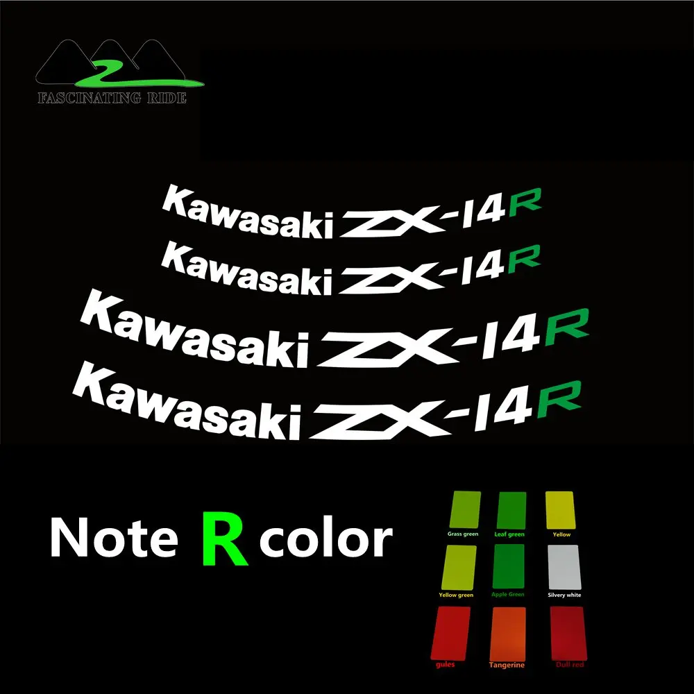 14R Применимо к Kawasaki ZX-6R ZX-10R ZX-14R колеса мотоцикла Стикеры, Водонепроницаемый Светоотражающие Передняя и задняя обод Стикеры - Цвет: 14R