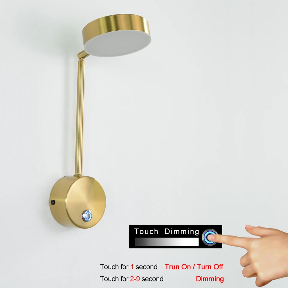 Moderne und Schlichte LED-Innenbeleuchtung Wandleuchte 9W Touch-Stufenlose Dimmung Heim Schlafzimmer Nachttisch Spiegel Verstellbare Wandlampe – Detail 13