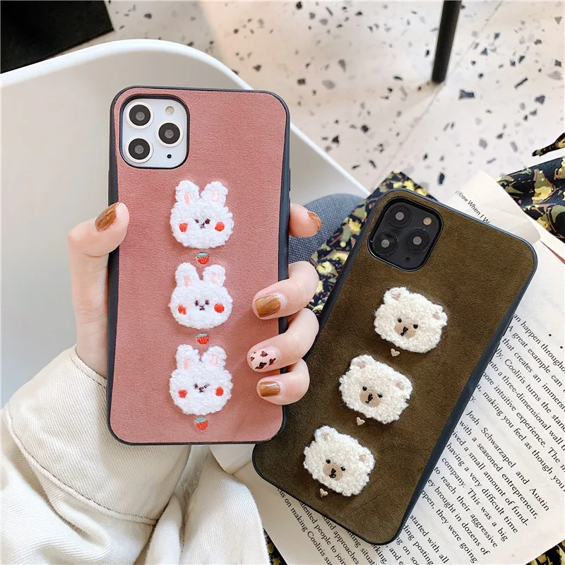 Чехол для iphone 11 милый чехол телефона с вышивкой медведей и кроликов 7 8 plus xr x xs pro max