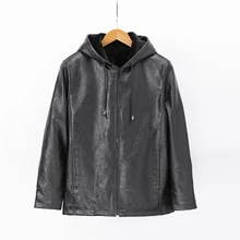 Мужская куртка из искусственной кожи, мотоциклетная зимняя куртка с капюшоном, Мужская теплая верхняя одежда, черная куртка с капюшоном