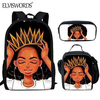 

ELVISWORDS Primary Student Back to School Fashion Black Girls School Book Bag Afrian Beauty Princess Print Shoulder Backpack