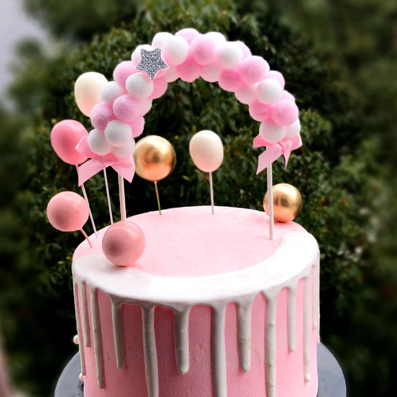 Cake Topper 1PC Pink Blue Soft Pompom Cloud Cake Topper Happy Birthday Party DIY Cake Top Flags Decoration for Festival New Year