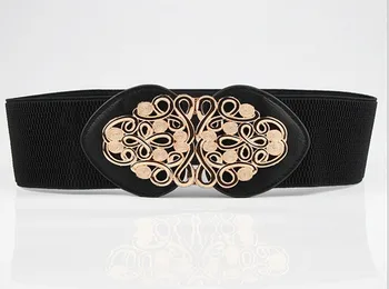

New female Korean version of the palace vintage engraving flower decoration buckle ladies ethnic elastic ultra wide belt