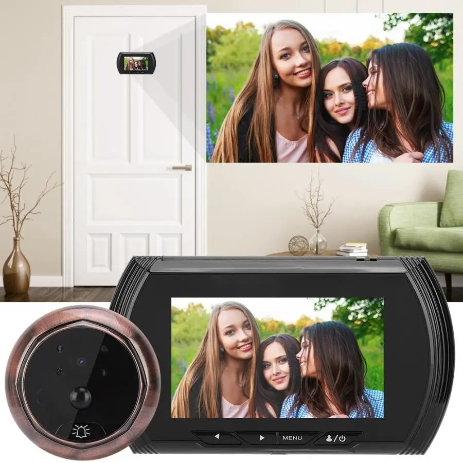 4,3 дюймов умный дверной просмотр HD цветной экран 1.3MP 140 градусов широкоугольная камера видео дверной звонок ИК ночного видения PIR Домашняя безопасность