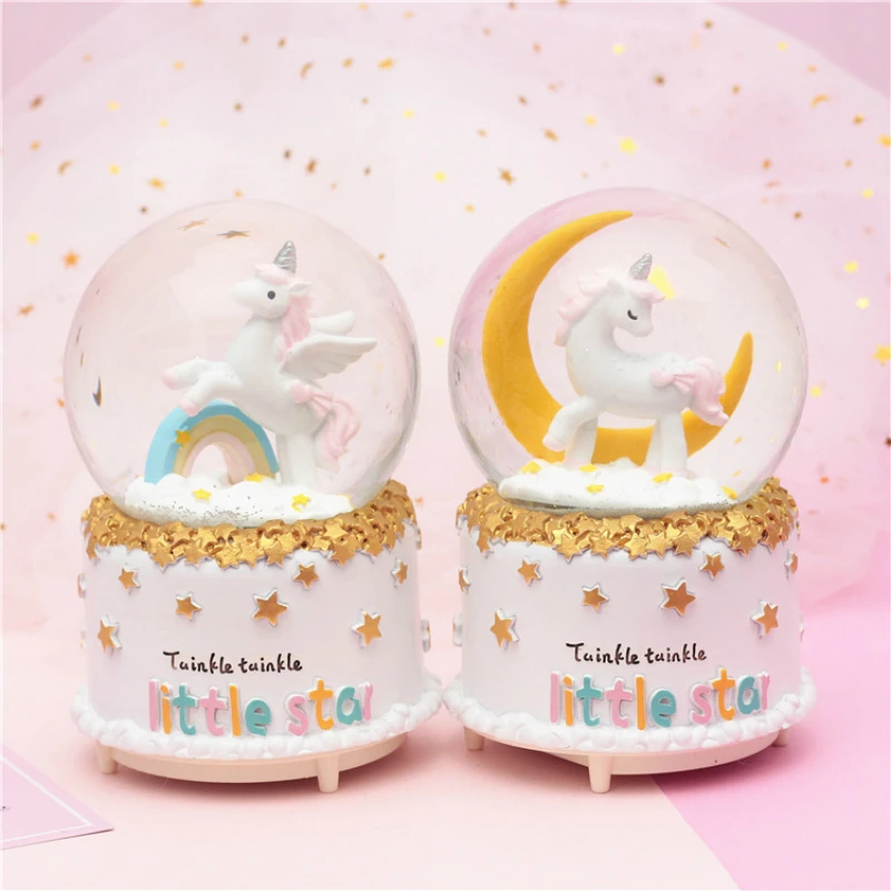 10*15.8cm Unicorn Crystal Snow Globes Glass Music Box snowball Home Office INterior Decoration Christmas Valentine's Day Gifts