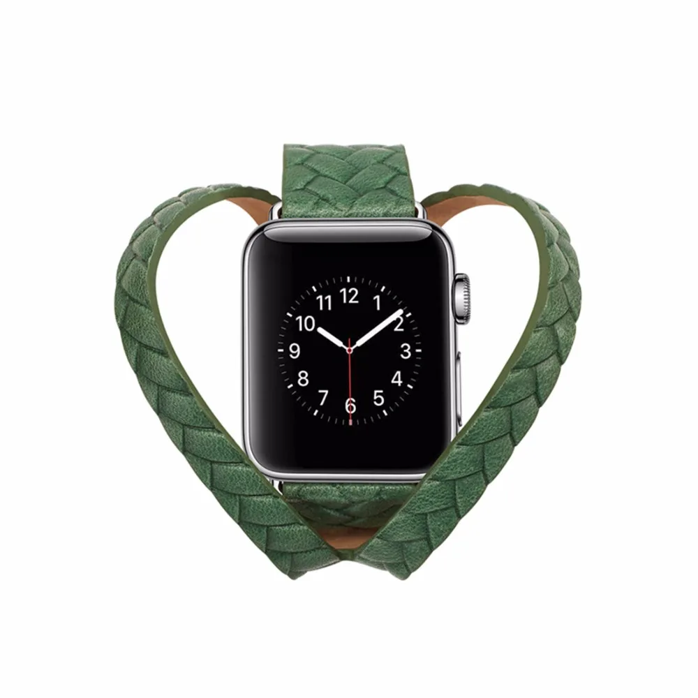 Плетеный ремешок из натуральной кожи для apple watch 4, 5, ремешок 42 мм/38 мм, iWatch Series 5, 4, 3, браслет, двойной ремешок+ металлическая пряжка