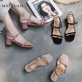 

Women sandals summer 2020 female shoes woman block middle heels new arrival open toe pink ladies party gladiator sandals size 33
