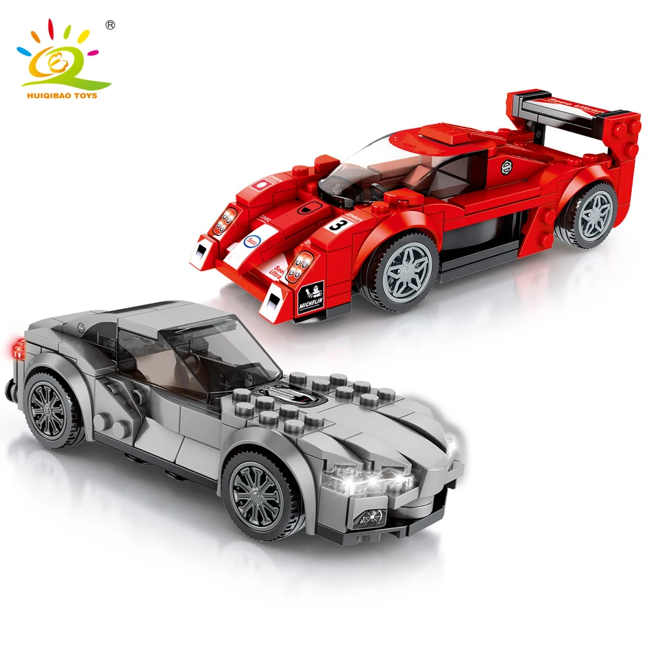 Tanie HUIQIBAO zabawki 752 sztuk policja miejska samochód wyścigowy klocki dla dzieci Legoingly prędkość mistrzów Super racer zestaw figurek cegły