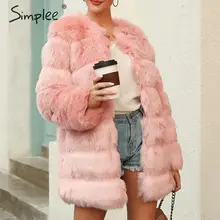 Simplee элегантное пушистое Женское пальто из искусственного меха, толстое осенне-зимнее женское длинное теплое пальто, роскошная розовая Женская верхняя одежда, пальто