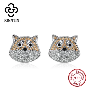 

Rinntin Cute Bulldog Silver Earring Real 925 Sterling Silver Women Stud Earrings AAA Cubic Zircon Earrring Jewelry