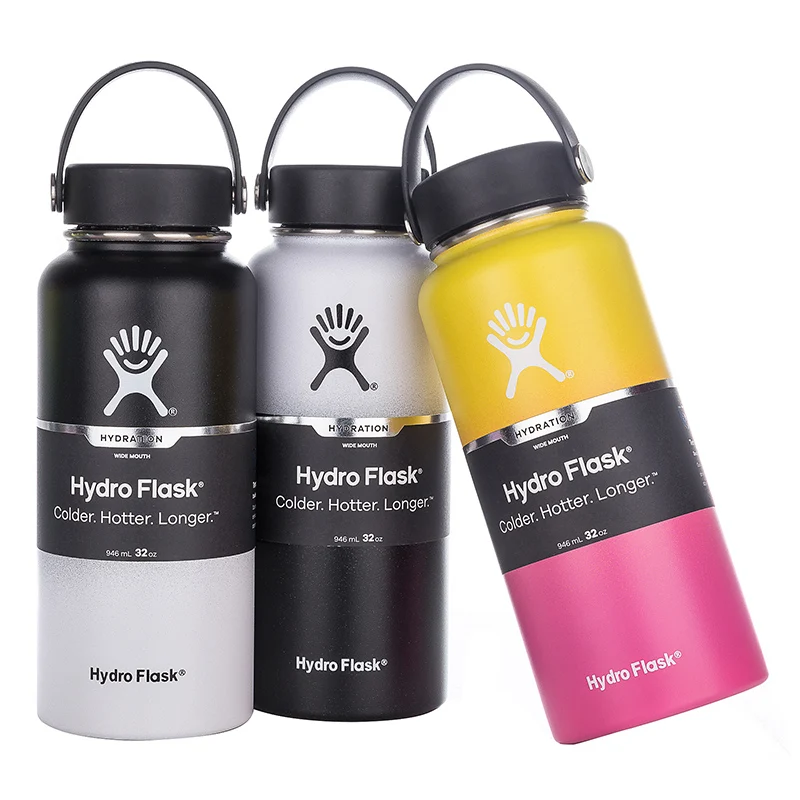 Baratos Botella de agua de acero inoxidable botella de agua con aislamiento al vacío botella térmica portátil de viaje de boca ancha 18 oz 32 oz 40 oz