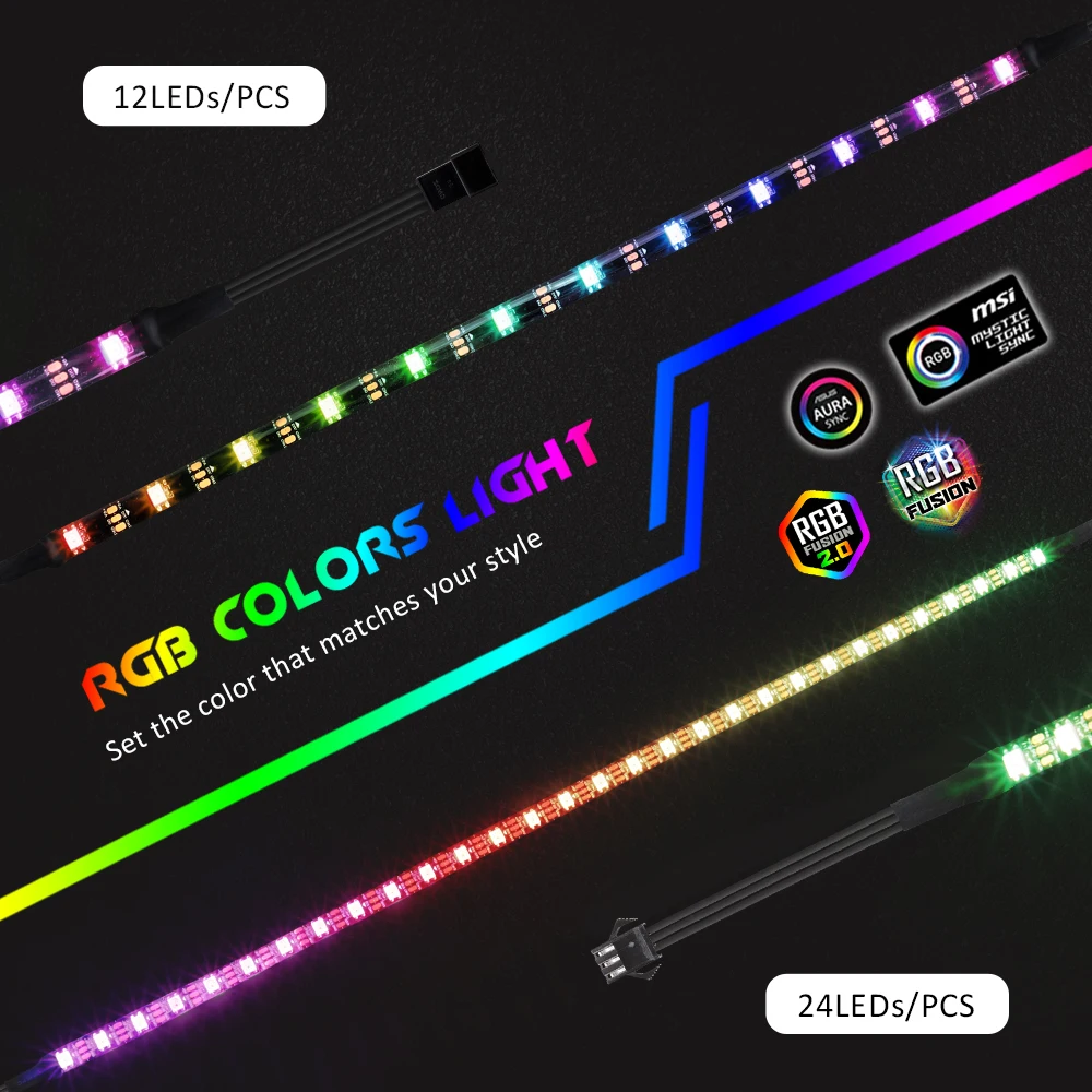 US $8.89 Addressable WS2812b LED Strip For PC For ASUS Aura SYNCMSI Mystic Light SYNCGIGABYTE RGB Fusion 5V 3Pin Header On Motherboard