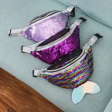 Женская детская сумка с блестками на талии из искусственной кожи, модная сумка-Фанни с рыбьим хвостом для девочек, сумка на плечо для путешествий, походная сумка на пояс для телефона