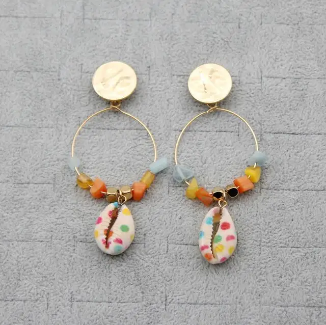 Fashion 2019 Natural Sea Shell Drop Earrings For Women Colorful Painted Shell Beads Pendant Earring Summer Beach Jewelry Brincos SHHO-E04