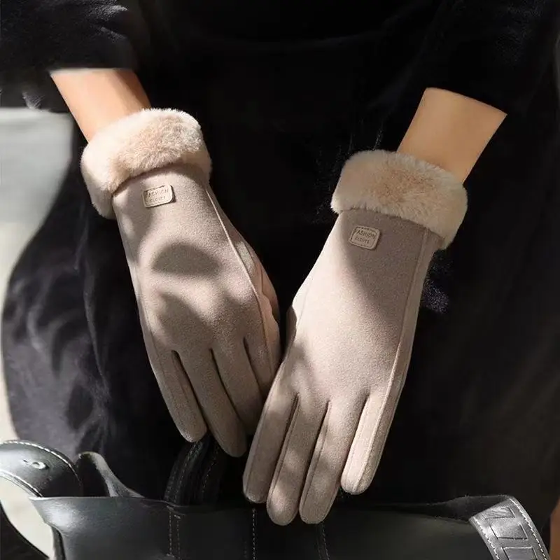 

Зимние теплые женские бархатные плотные Модные Простые перчатки с плюшевой подкладкой для сенсорного экрана элегантные ветрозащитные велосипедные для вождения